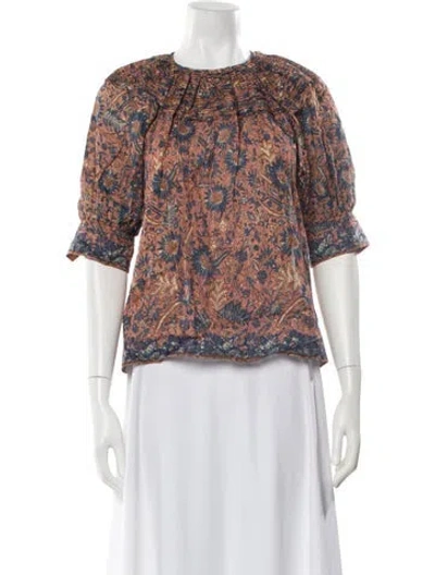 Pre-owned Ulla Johnson Floral Print Crew Neck Blouse In Blue
