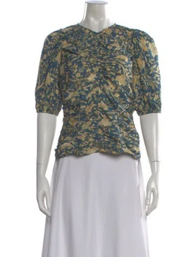 Pre-owned Ulla Johnson Floral Print Crew Neck Blouse In Blue
