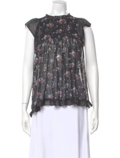 Pre-owned Ulla Johnson Floral Print Crew Neck Blouse In Blue