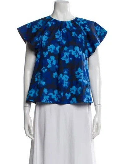 Pre-owned Ulla Johnson Floral Print Crew Neck Blouse In Blue