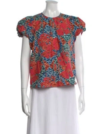 Pre-owned Ulla Johnson Floral Print Crew Neck Blouse In Blue
