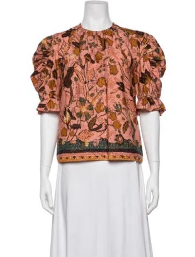 Pre-owned Ulla Johnson Floral Print Crew Neck Blouse In Blue