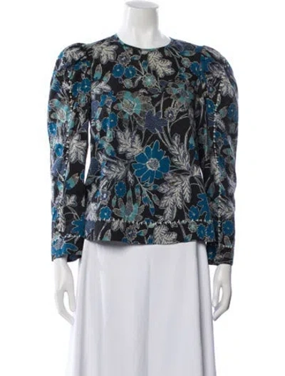 Pre-owned Ulla Johnson Floral Print Crew Neck Blouse In Blue