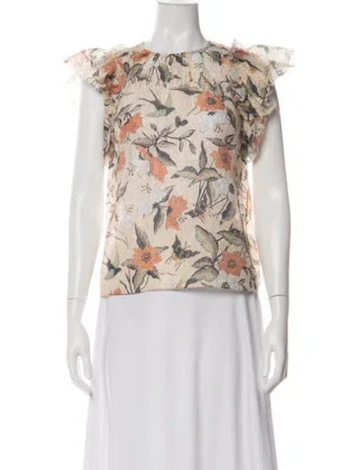 Pre-owned Ulla Johnson Floral Print Crew Neck Blouse In Blue