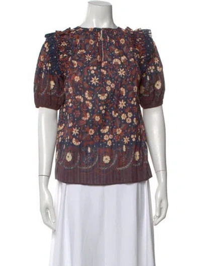 Pre-owned Ulla Johnson Floral Print Crew Neck Blouse In Blue