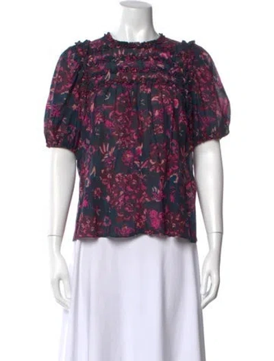 Pre-owned Ulla Johnson Floral Print Crew Neck Blouse In Blue