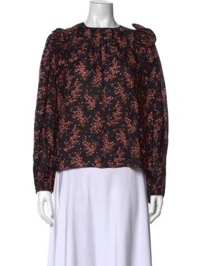 Pre-owned Ulla Johnson Floral Print Crew Neck Blouse In Blue
