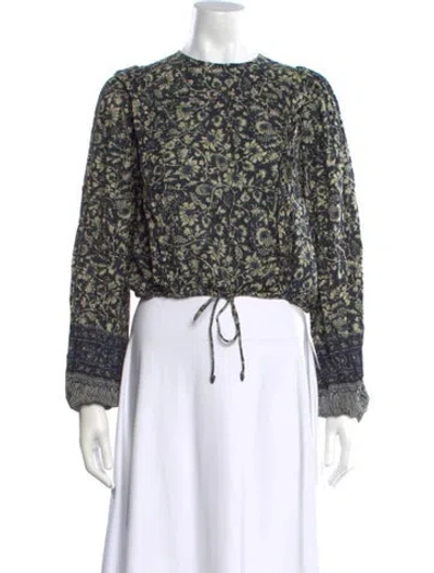 Pre-owned Ulla Johnson Floral Print Crew Neck Blouse In Blue