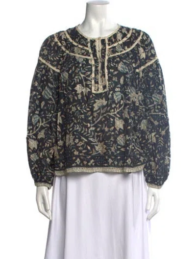 Pre-owned Ulla Johnson Floral Print Crew Neck Blouse In Blue