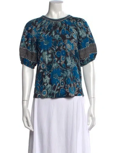 Pre-owned Ulla Johnson Floral Print Crew Neck Blouse In Blue
