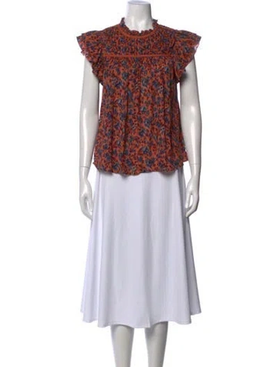 Pre-owned Ulla Johnson Floral Print Crew Neck Blouse In Blue