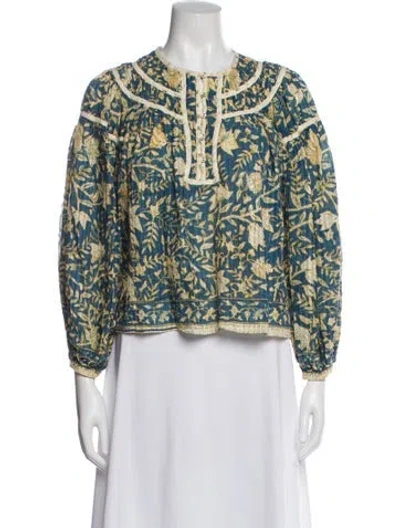 Pre-owned Ulla Johnson Floral Print Crew Neck Blouse In Blue