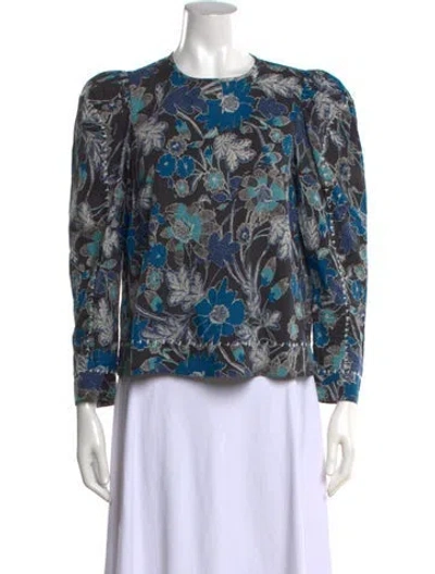 Pre-owned Ulla Johnson Floral Print Crew Neck Blouse In Blue