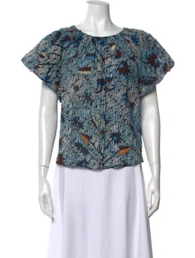 Pre-owned Ulla Johnson Floral Print Crew Neck Blouse In Blue