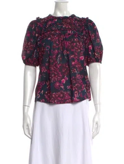 Pre-owned Ulla Johnson Floral Print Crew Neck Blouse In Blue
