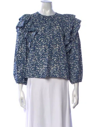Pre-owned Ulla Johnson Floral Print Crew Neck Blouse In Blue