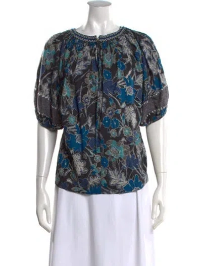 Pre-owned Ulla Johnson Floral Print Crew Neck Blouse In Blue