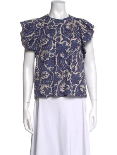 Pre-owned Ulla Johnson Floral Print Crew Neck Blouse In Blue