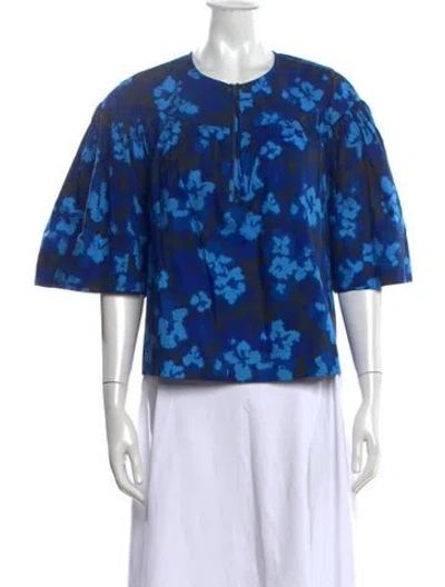 Pre-owned Ulla Johnson Floral Print Crew Neck Blouse In Blue