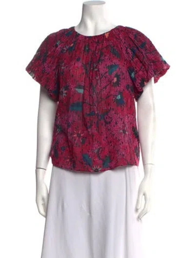 Pre-owned Ulla Johnson Floral Print Crew Neck Blouse In Blue