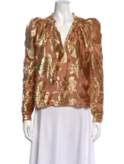 Pre-owned Ulla Johnson Floral Print Crew Neck Blouse In Brown