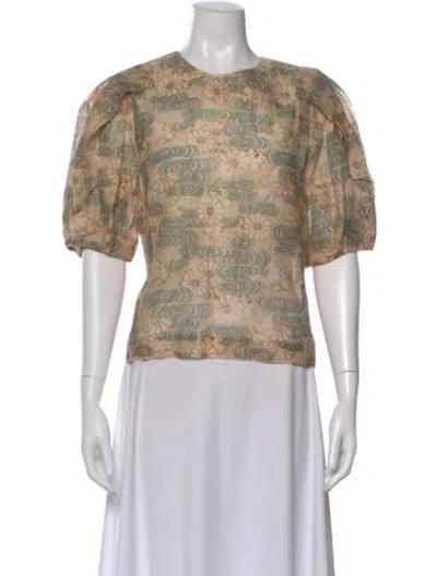 Pre-owned Ulla Johnson Floral Print Crew Neck Blouse In Brown