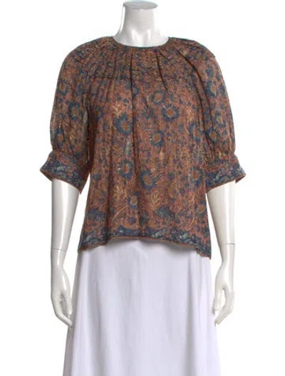 Pre-owned Ulla Johnson Floral Print Crew Neck Blouse In Brown