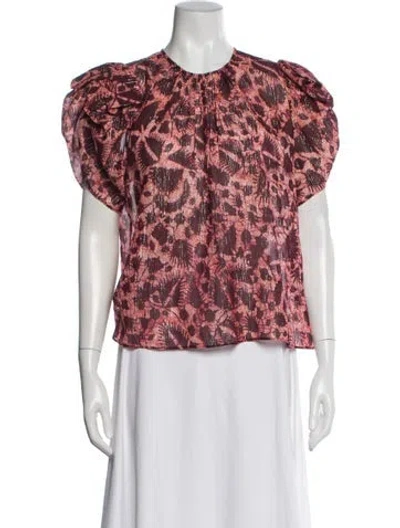 Pre-owned Ulla Johnson Floral Print Crew Neck Blouse In Burgundy