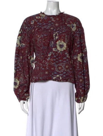 Pre-owned Ulla Johnson Floral Print Crew Neck Blouse In Burgundy