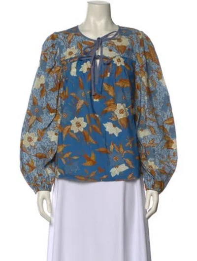 Pre-owned Ulla Johnson Floral Print Crew Neck Blouse In Gray