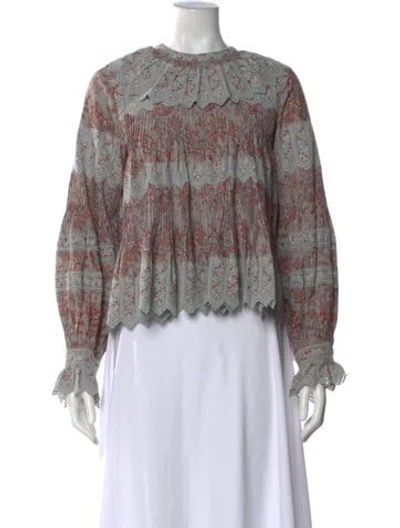 Pre-owned Ulla Johnson Floral Print Crew Neck Blouse In Gray