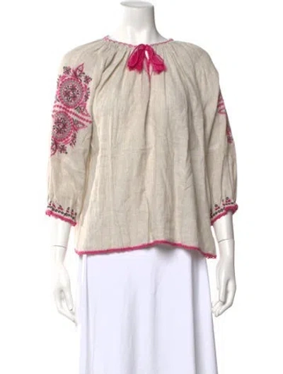 Pre-owned Ulla Johnson Floral Print Crew Neck Blouse In Gray