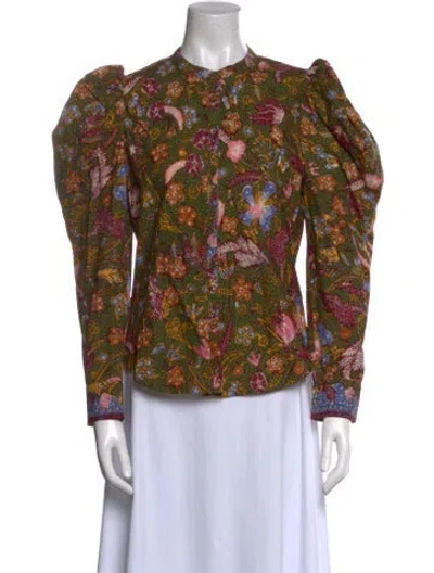 Pre-owned Ulla Johnson Floral Print Crew Neck Blouse In Green