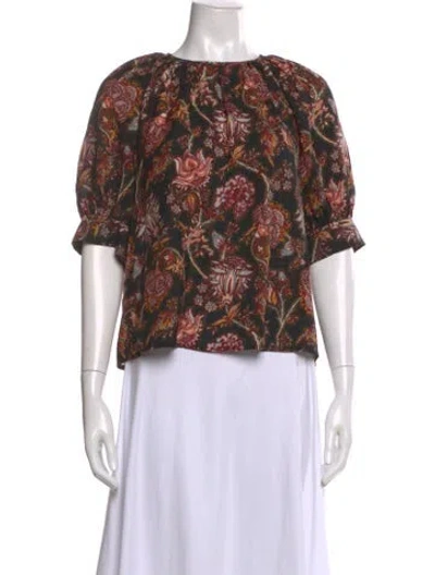 Pre-owned Ulla Johnson Floral Print Crew Neck Blouse In Green