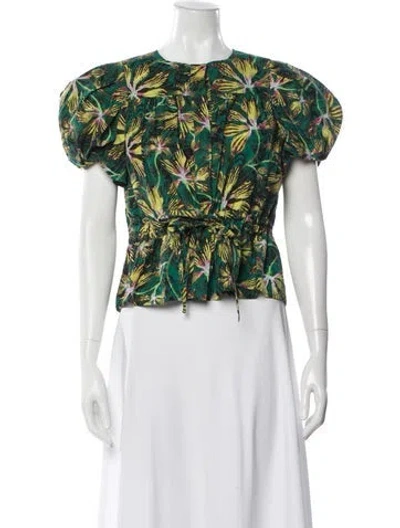 Pre-owned Ulla Johnson Floral Print Crew Neck Blouse In Green