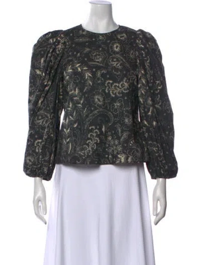 Pre-owned Ulla Johnson Floral Print Crew Neck Blouse In Green