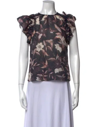 Pre-owned Ulla Johnson Floral Print Crew Neck Blouse In Grey