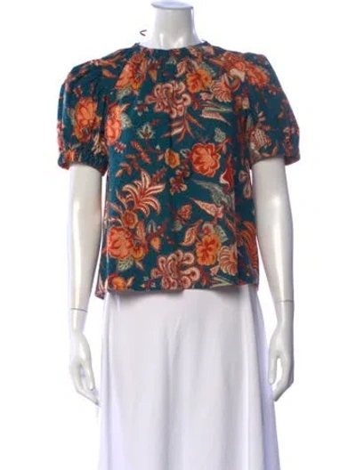 Pre-owned Ulla Johnson Floral Print Crew Neck Blouse In Multicolor