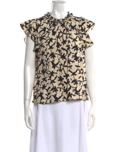 Pre-owned Ulla Johnson Floral Print Crew Neck Blouse In Neutral