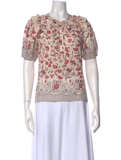 Pre-owned Ulla Johnson Floral Print Crew Neck Blouse In Neutral