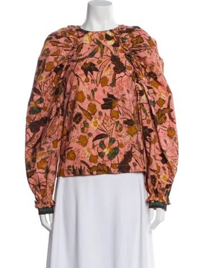 Pre-owned Ulla Johnson Floral Print Crew Neck Blouse In Neutral