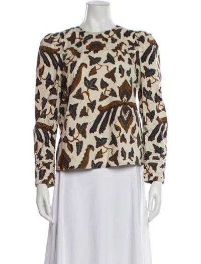 Pre-owned Ulla Johnson Floral Print Crew Neck Blouse In Neutral