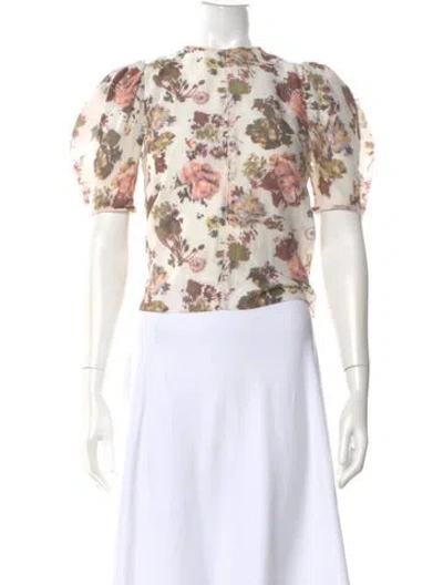 Pre-owned Ulla Johnson Floral Print Crew Neck Blouse In Neutral