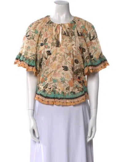 Pre-owned Ulla Johnson Floral Print Crew Neck Blouse In Neutral