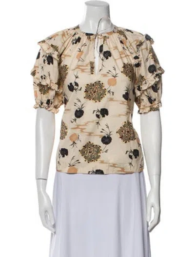 Pre-owned Ulla Johnson Floral Print Crew Neck Blouse In Neutral
