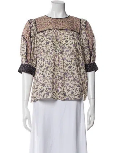 Pre-owned Ulla Johnson Floral Print Crew Neck Blouse In Neutral