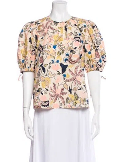 Pre-owned Ulla Johnson Floral Print Crew Neck Blouse In Neutral