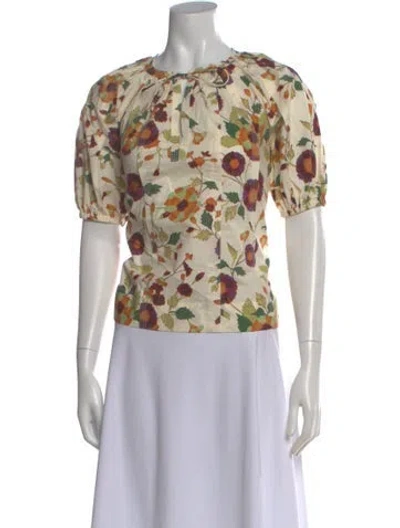 Pre-owned Ulla Johnson Floral Print Crew Neck Blouse In Neutral