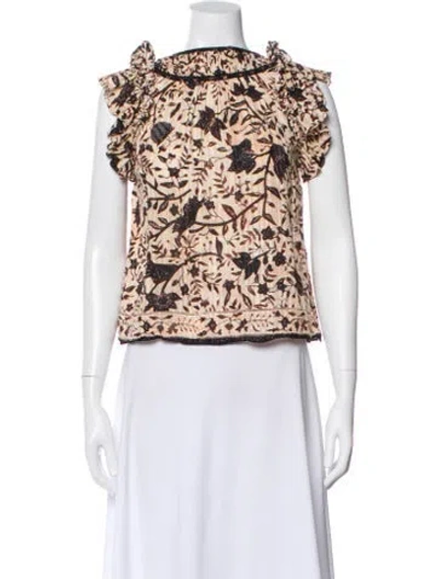 Pre-owned Ulla Johnson Floral Print Crew Neck Blouse In Neutral