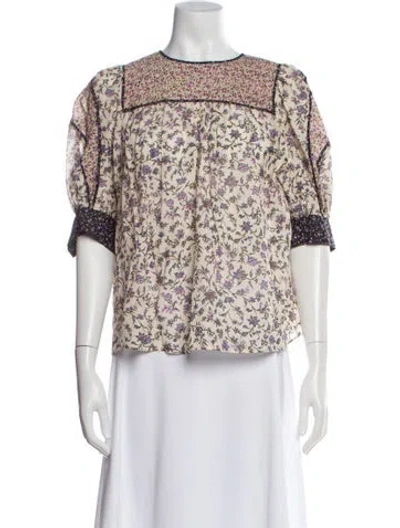 Pre-owned Ulla Johnson Floral Print Crew Neck Blouse In Neutral